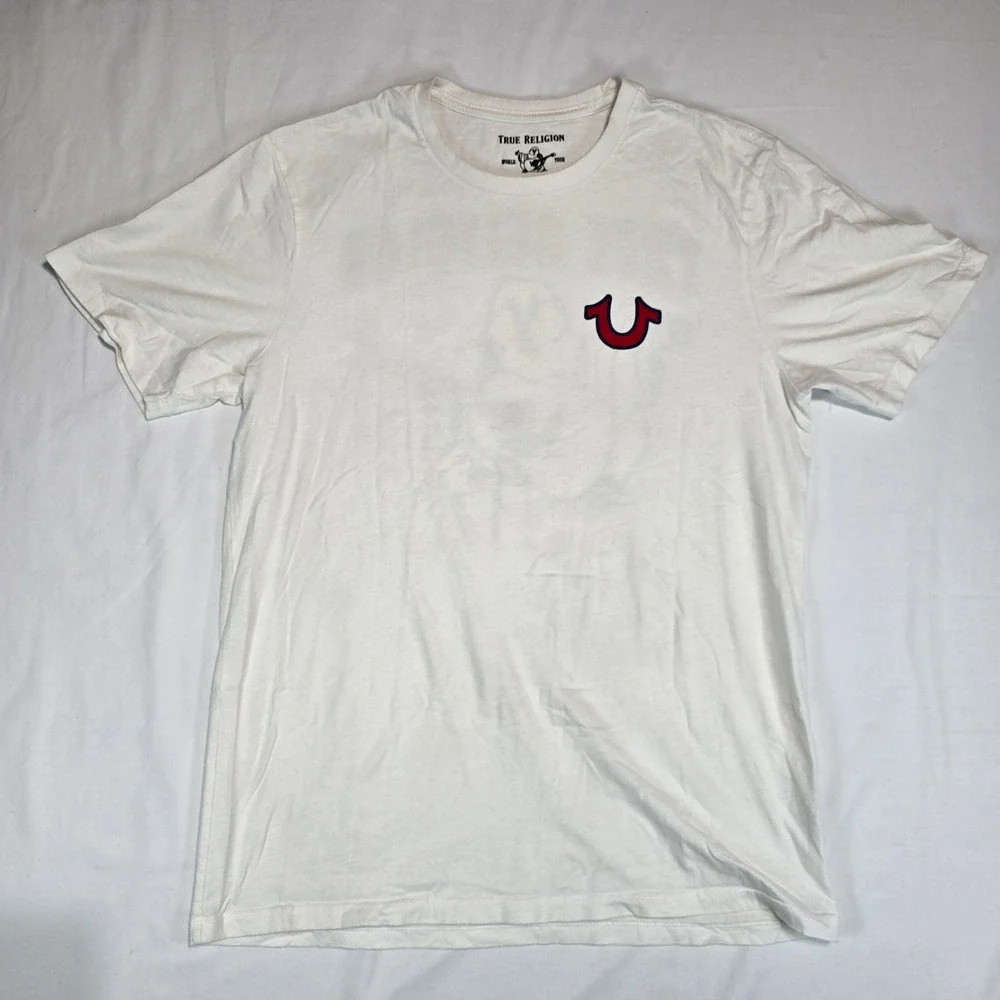 True Religion Buddha Logo Crew T-Shirt White Guitar Graphic Mens M M4O8U24JV7